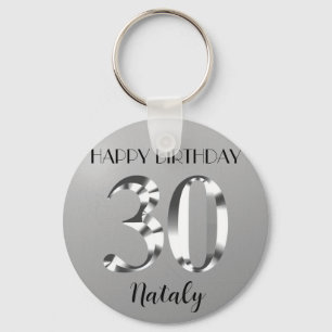 Metallic silver 30th birthday keychain