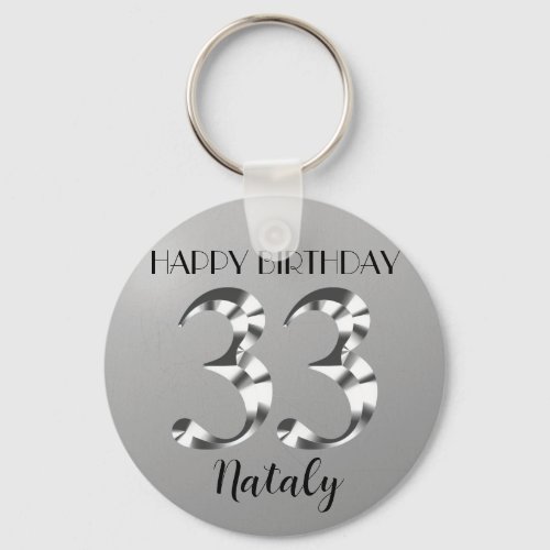 Metallic silver 33th birthday keychain