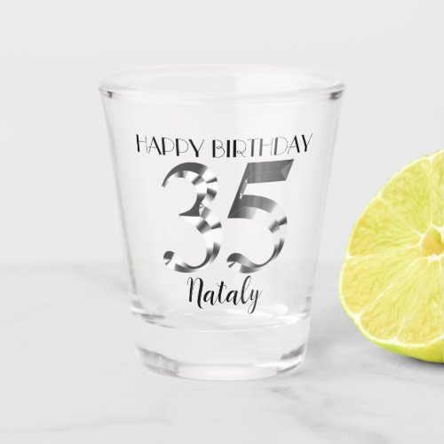 Metallic silver 35th birthday shot glass