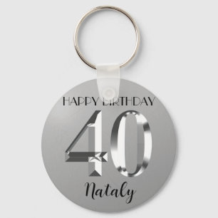 Metallic silver 40th birthday keychain