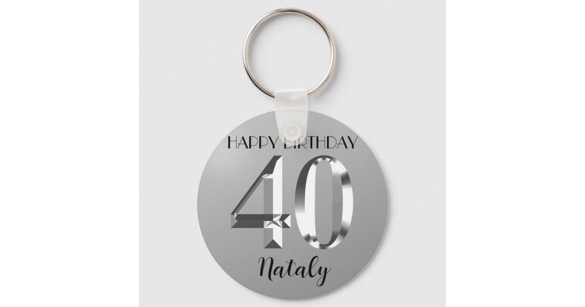 Metallic silver 40th birthday keychain | Zazzle