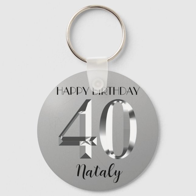 Metallic silver 40th birthday keychain (Front)