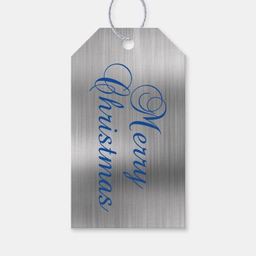 Metallic Silver and Blue Merry Christmas Gift Tags