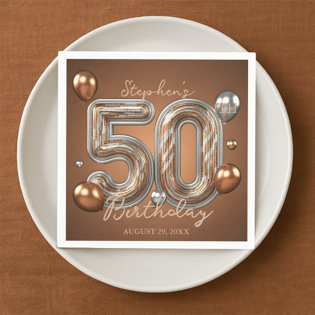 Metallic Silver and Bronze Balloons 50th Birthday  Napkins (Creator Uploaded)