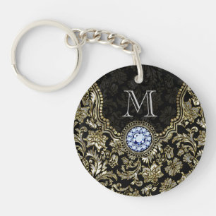 Metallic Silver And Gold Floral Damasks Keychain