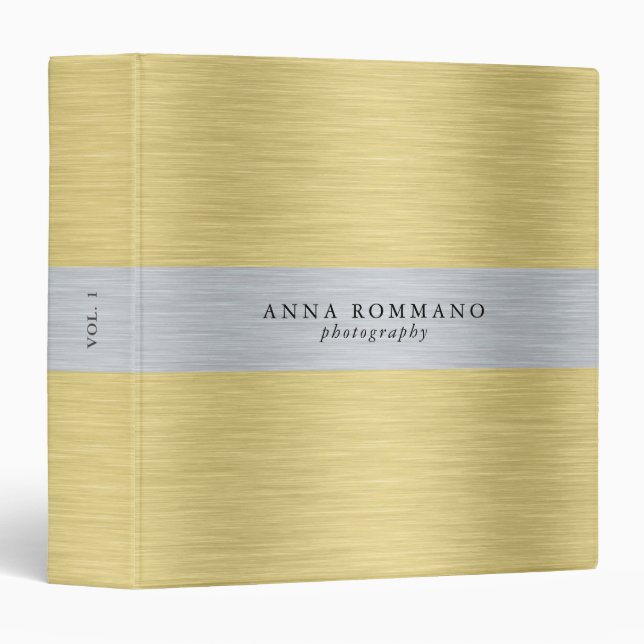 Metallic silver and gold stripes 3 ring binder (Front/Spine)