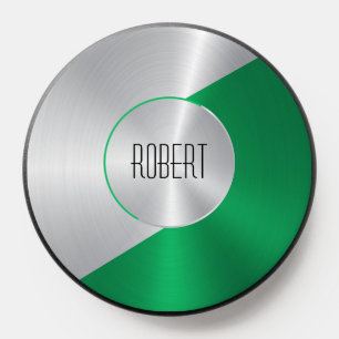Metallic silver and green geometric design PopSocket
