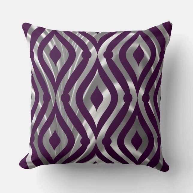Metallic Silver And Purple Geometric Pattern Throw Pillow (Front)