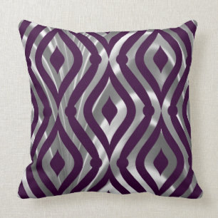 Metallic Silver And Purple Geometric Pattern Throw Pillow