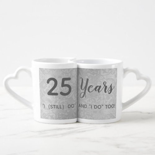 Metallic Silver Anniversary Mug Set Customizable