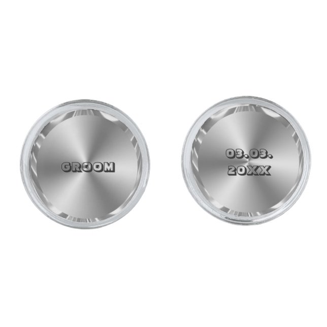 Metallic Silver Background And Title And Date Cufflinks (Front)