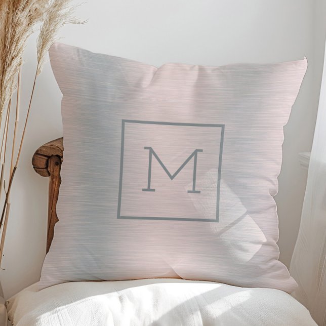 Metallic Silver background monogram Throw Pillow (Creator Uploaded)