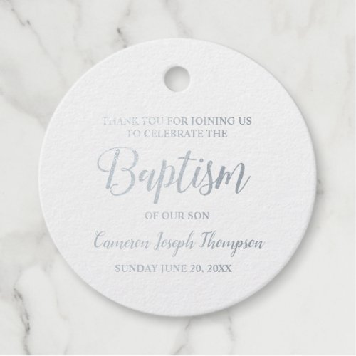 Metallic Silver Baptism Baby boy Thank you Foil Favor Tags