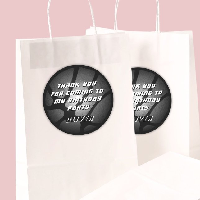 Metallic Silver Basketball Ball Thank you Birthday Classic Round Sticker (Creator Uploaded)