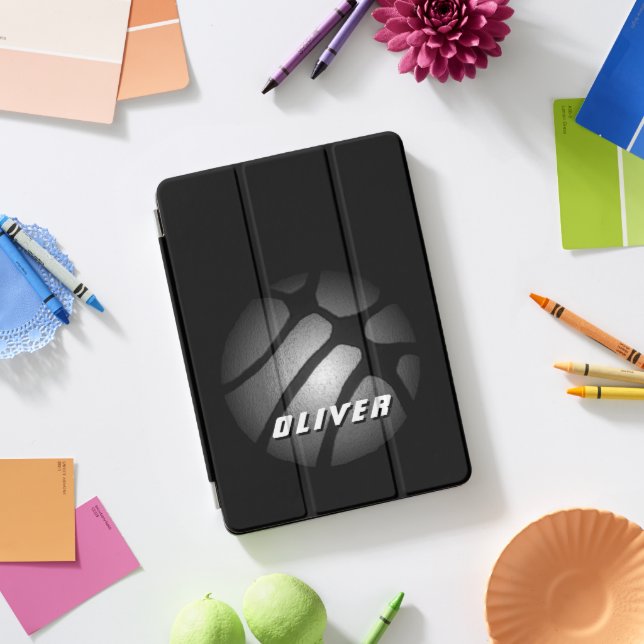 Metallic Silver Black Basketball Ball Sports iPad Pro Cover (Desk)