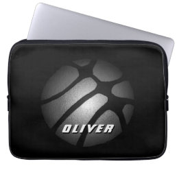 Metallic Silver Black Basketball Ball Sports Lapt Laptop Sleeve