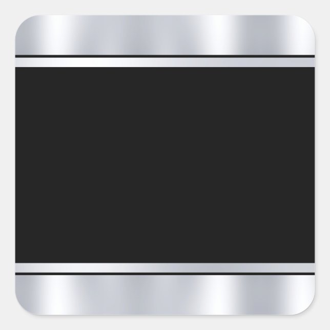 Metallic Silver Black Custom Blank Template Square Sticker (Front)