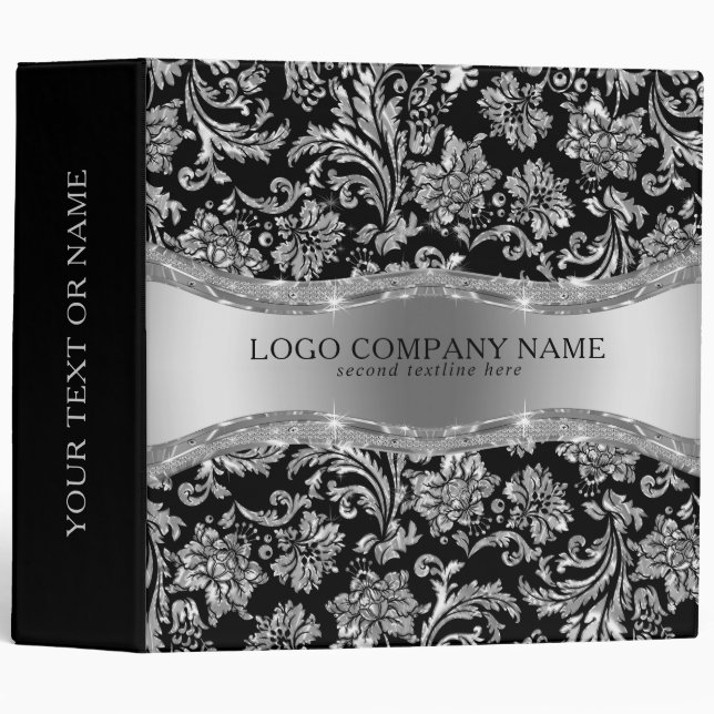 Metallic Silver & Black Floral Damask Binder (Front/Spine)