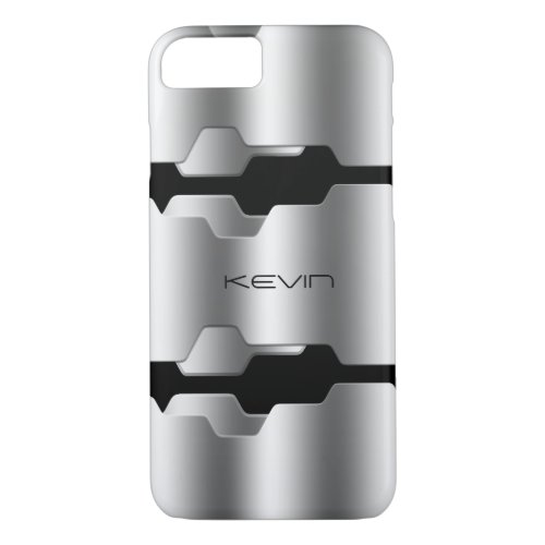 Metallic Silver  Black Geometric Design iPhone 87 Case