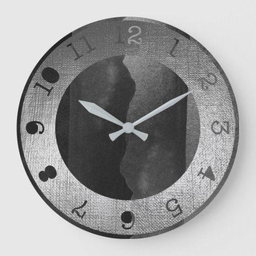 Metallic Silver Black Graphite Contemporary Paint Large Clock