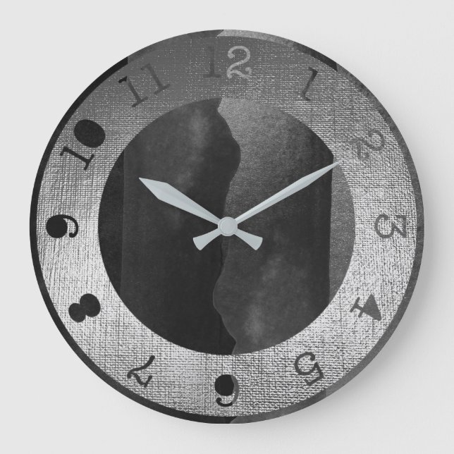 Metallic Silver Black Graphite Contemporary Paint Large Clock (Front)