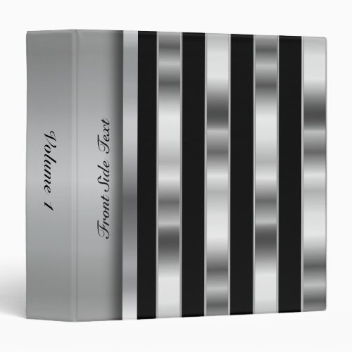 Metallic Silver  Black Stripes  Personalize 3 Ring Binder