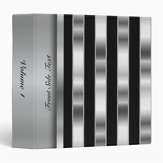 Metallic Silver & Black Stripes | Personalize 3 Ring Binder (Front/Spine)