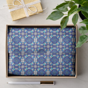 Metallic Silver, Blue Shades Stained Glass Style Tissue Paper