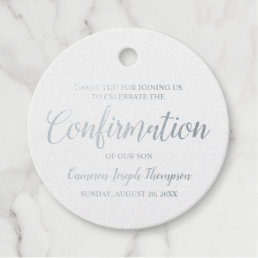 Metallic Silver Boy Confirmation Thank you Foil Favor Tags