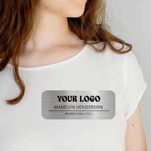 Metallic Silver Branded Business Logo Employee Name Tag