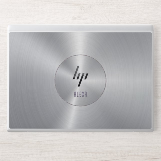 Metallic silver brushed aluminum look HP laptop skin (Front)