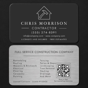 Metallic Silver Building Construction QR Code Business Card