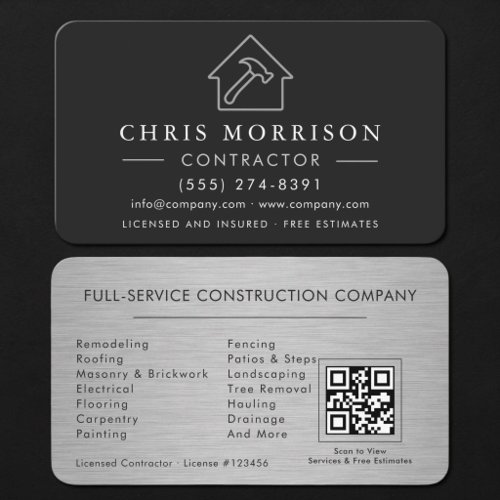 Metallic Silver Building Construction QR Code Business Card