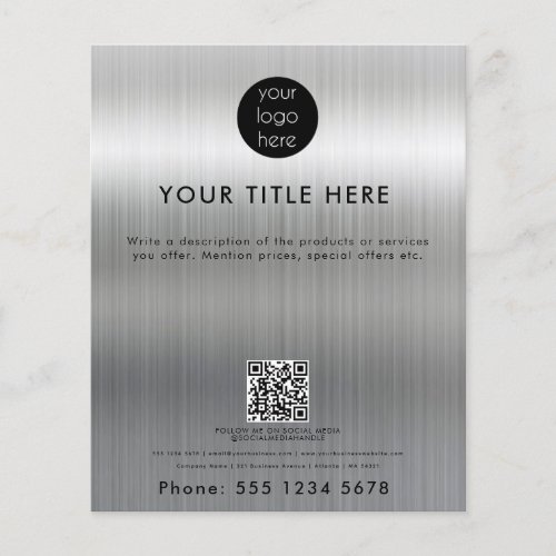 Metallic Silver Business Logo QR Code Promotional  Flyer