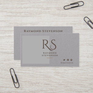 Metallic Silver Chic Gold Professional Monogram Business Card