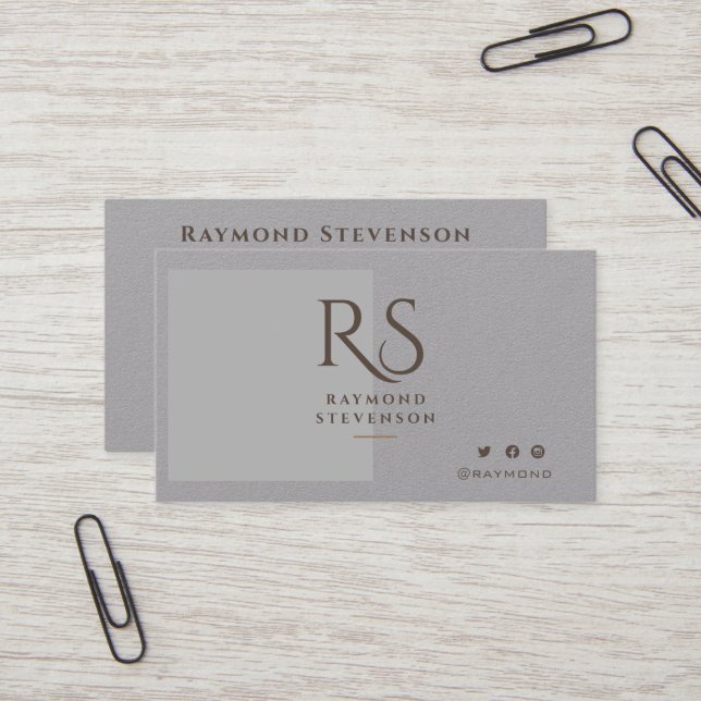 Metallic Silver Chic Gold Professional Monogram Business Card (Front/Back In Situ)