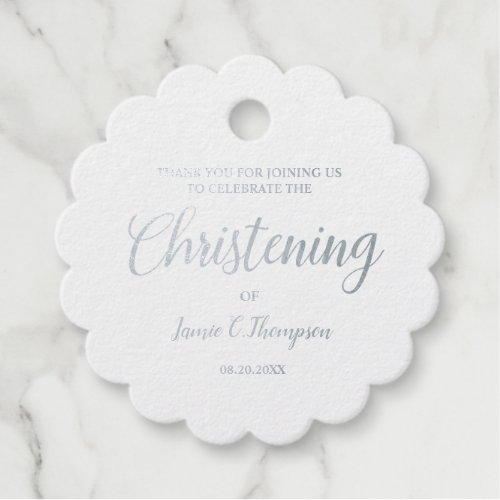 Metallic Silver Christening Baby Thank you Gift Foil Favor Tags