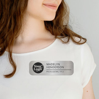 Metallic Silver Company Logo Employee Magnetic Name Tag