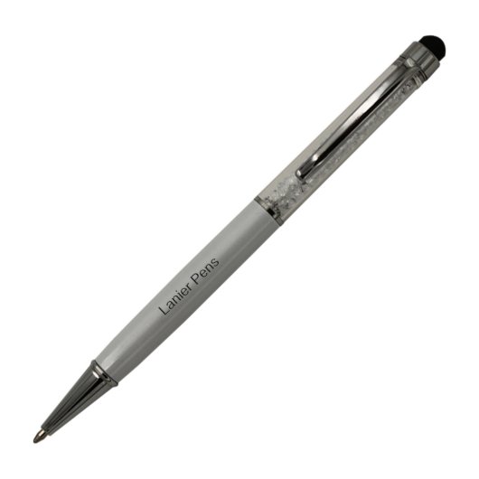 Metallic Silver Crystalline Ballpoint Pen w/Stylus (Front)
