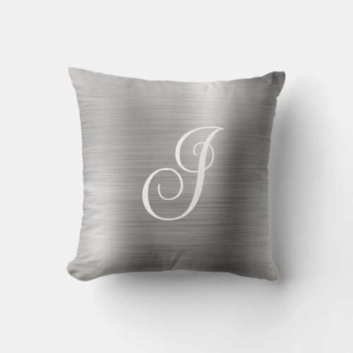 Metallic Silver Curly Monogram Throw Pillow