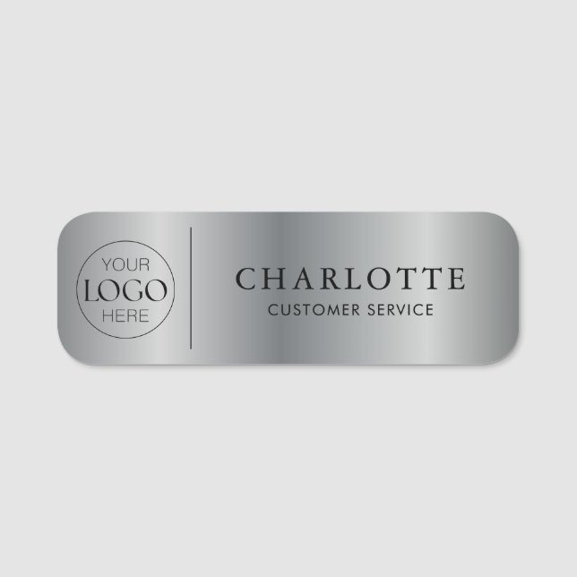 Metallic Silver Custom Logo Office Employee Staff Name Tag (Front)
