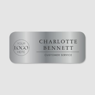 Metallic Silver Custom Logo Office Employee Staff Name Tag