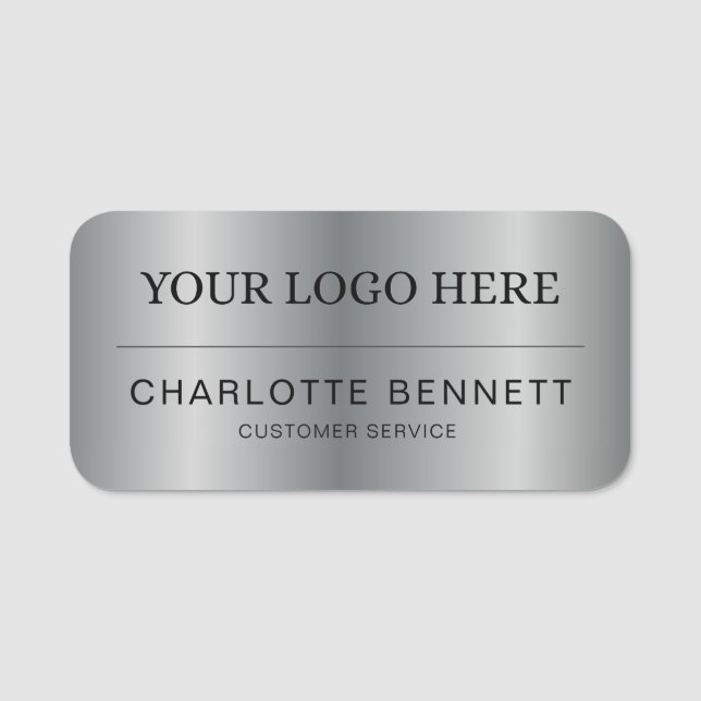 Metallic Silver Custom Logo Office Employee Staff Name Tag (Front)