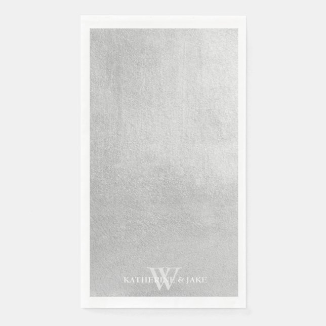 Metallic Silver Custom Names Guest Paper Guest Towels (Front)