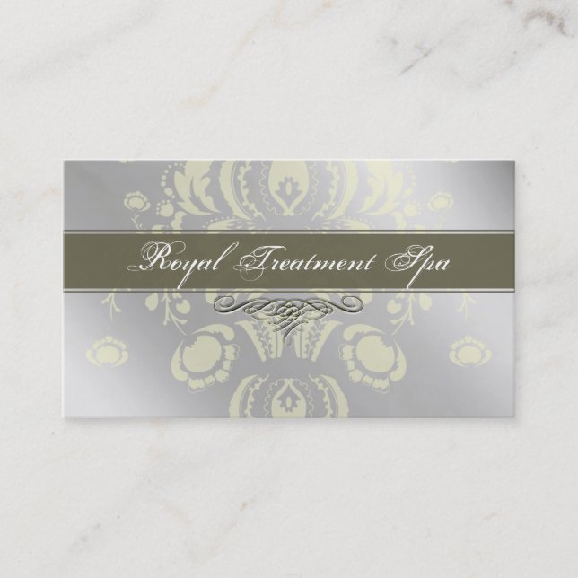 Metallic Silver Damask business cards (Front)