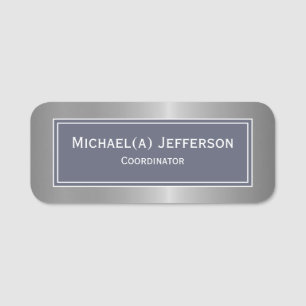 Metallic Silver Delft Dark Blue Elegant Modern Name Tag