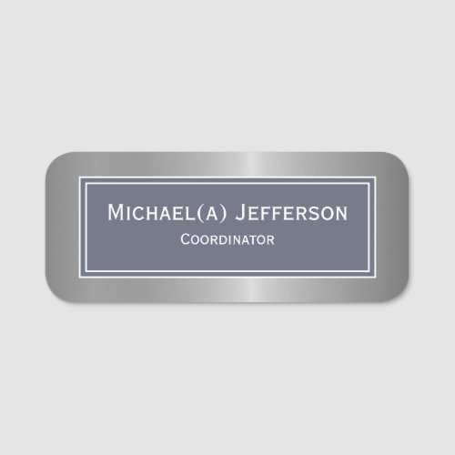  Metallic Silver  Delft Dark Blue Elegant Modern Name Tag