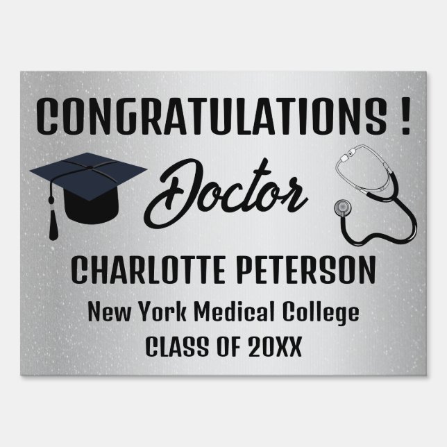 Metallic Silver Doctor Congratulation Graduation  Sign (Front)