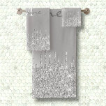 Metallic Silver Dripping Glitter Monogrammed Bath Towel Set at Zazzle