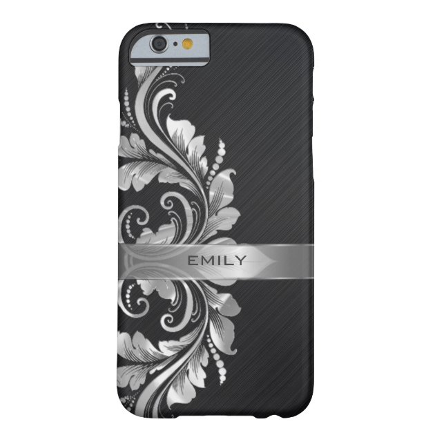 Metallic Silver Floral Swirl Black Background Case-Mate iPhone